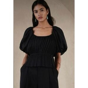 Banana Republic Kali Puff Sleeve Blouse Black Sz 4 NWT‎